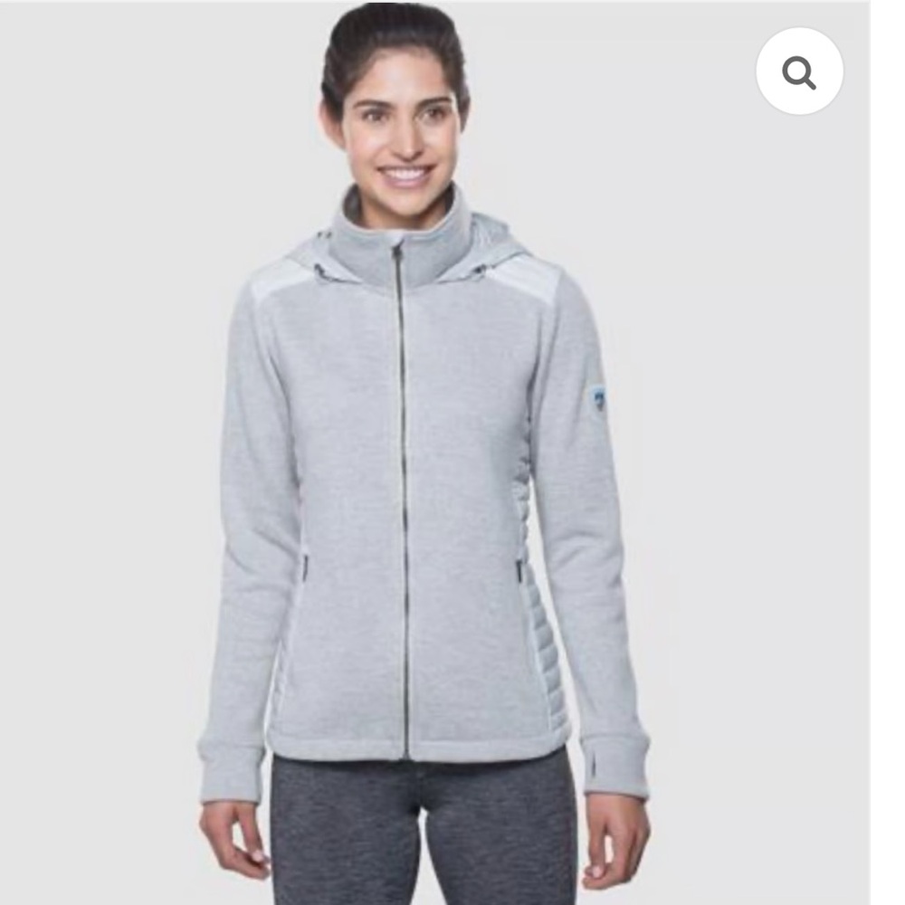 Kuhl Alskar Grey Insulated Full Zip Goose Down‎ Quilted Virgin Wool Jacket Cozy